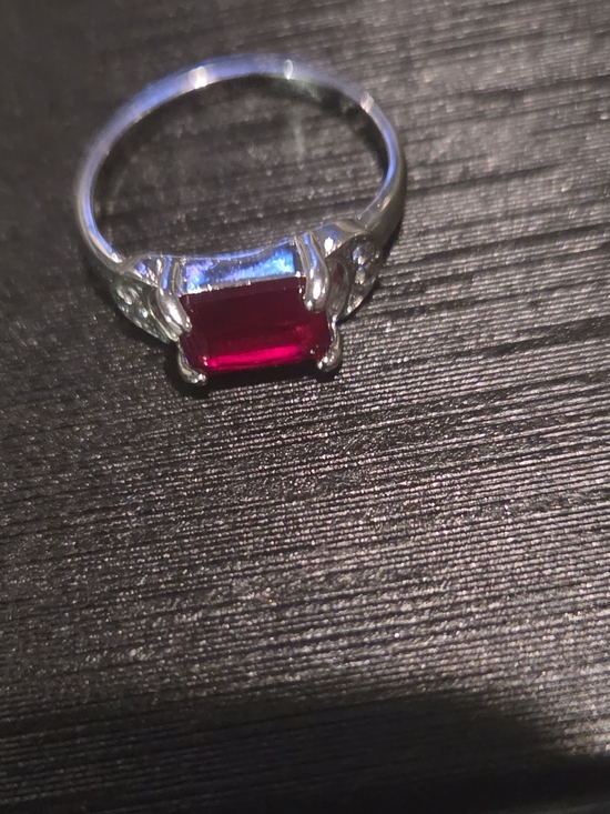 Jewelry - Silver Ring with Red Emerald-Cut Center Stone - Women's Jewelry